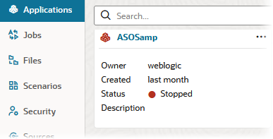Essbase web interface Applications page with a tile for application ASOSamp