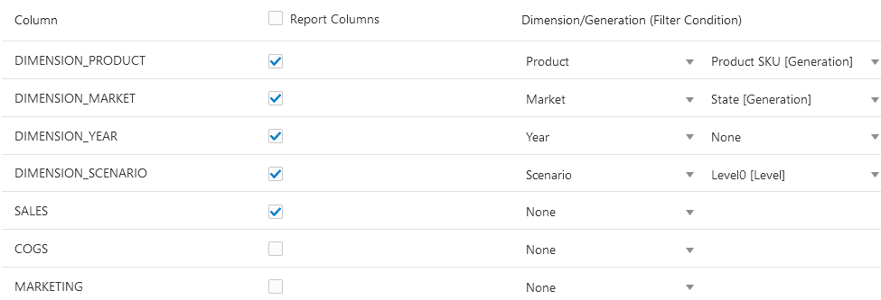 Image of the column mapping in Drill Through Report Wizard. Image of the column mapping in Drill Through Report Wizard.