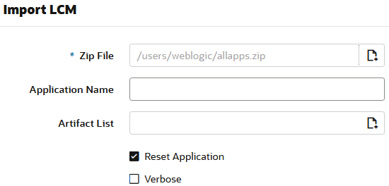 Image of the Import LCM dialog box, in Jobs, with the Reset Application check box selected. Image of the Import LCM dialog box, in Jobs, with the Reset Application check box selected.