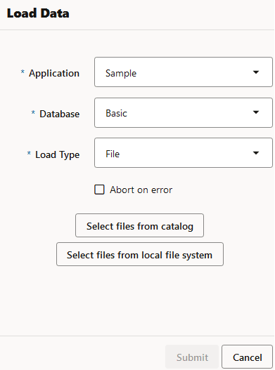 Image of the Load Data dialog box, in Jobs, with Load Type of File selected. Image of the Load Data dialog box, in Jobs, with Load Type of File selected.