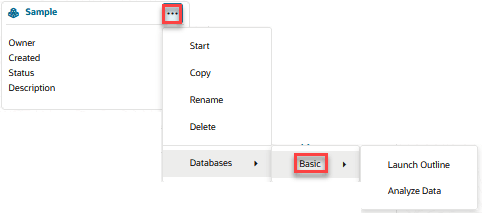 Image of the Applications page, Sample application, with Databases and Basic selected. Image of the Applications page, Sample application, with Databases and Basic selected.