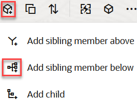Image of the redwood outline add member menu, with Add sibling member below highlighted. Image of the redwood outline add member menu, with Add sibling member below highlighted.