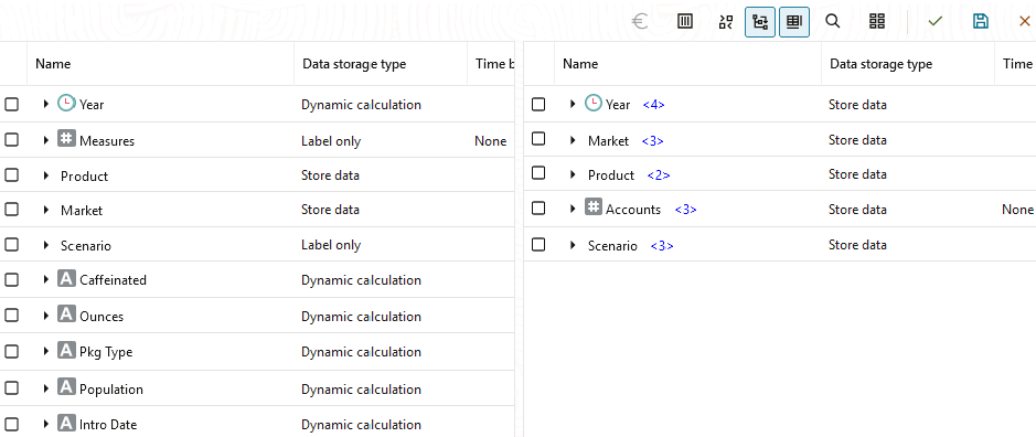 Image of the Sample Basic and Demo Basic outlines side-by-side using the outline compare feature. Image of the Sample Basic and Demo Basic outlines side-by-side using the outline compare feature.