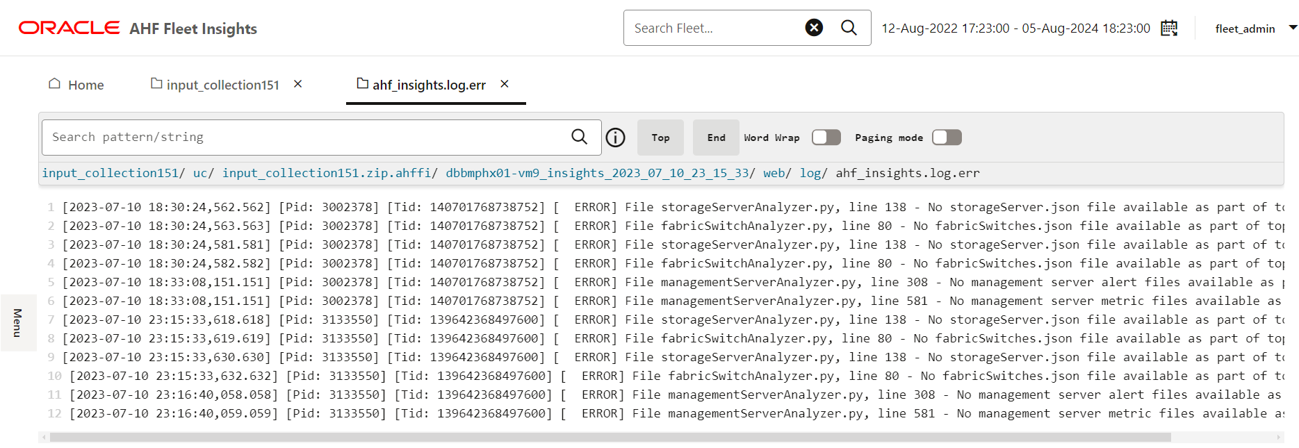 This image illustrates error event log