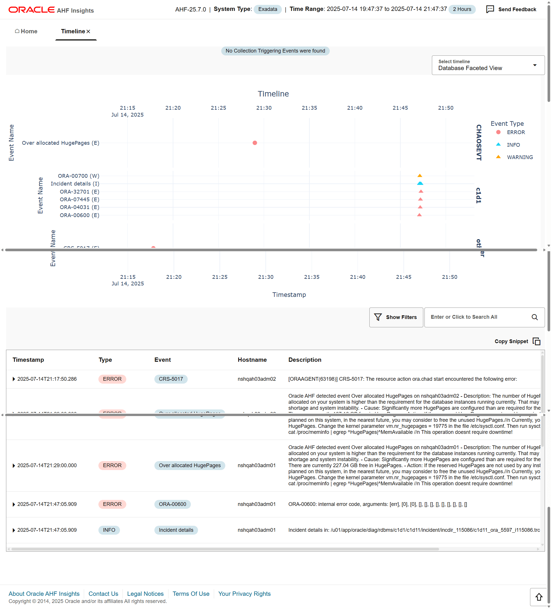 Provides Timeline visualization in a table with specific information about each timestamp.