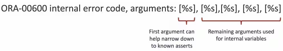 This image illustrates ORA-00600 internal error code arguments