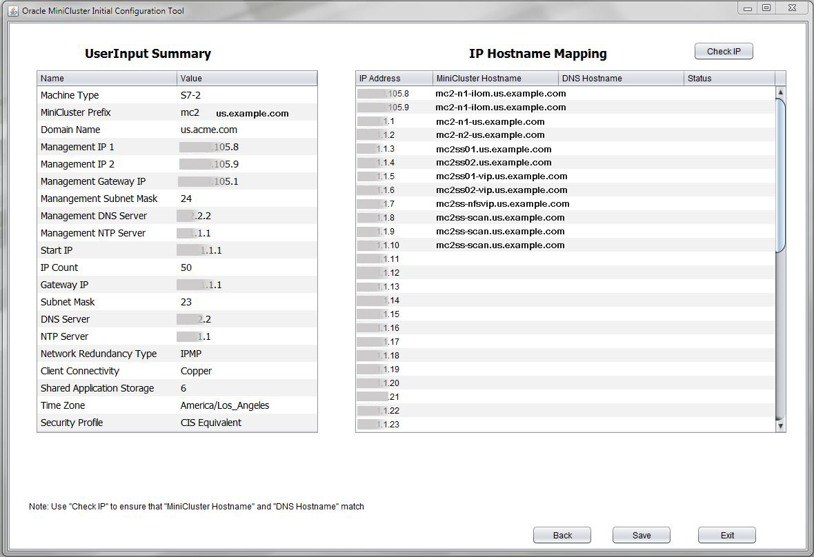 image:Figure showing the UserInput Summary and IP Hostname                                     Mapping screen.