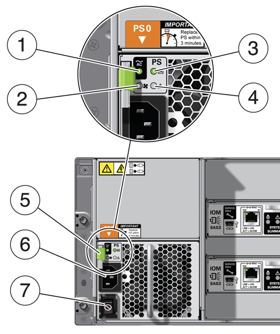 Description of g5498a-de3-24c_storage_shelf_psu_callouts.jpg follows