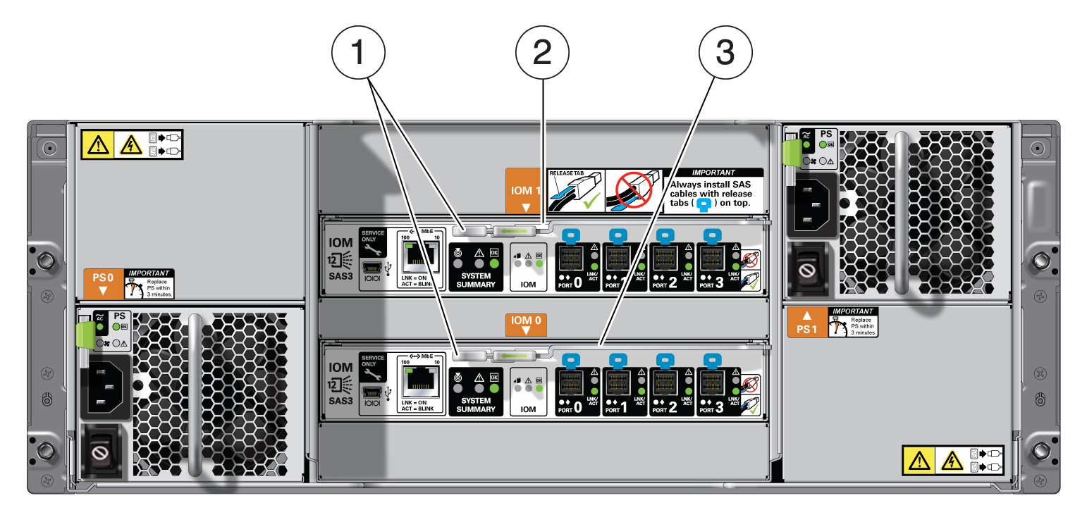 Description of g5499a-de3-24c_storage_shelf_iom_callouts.jpg follows