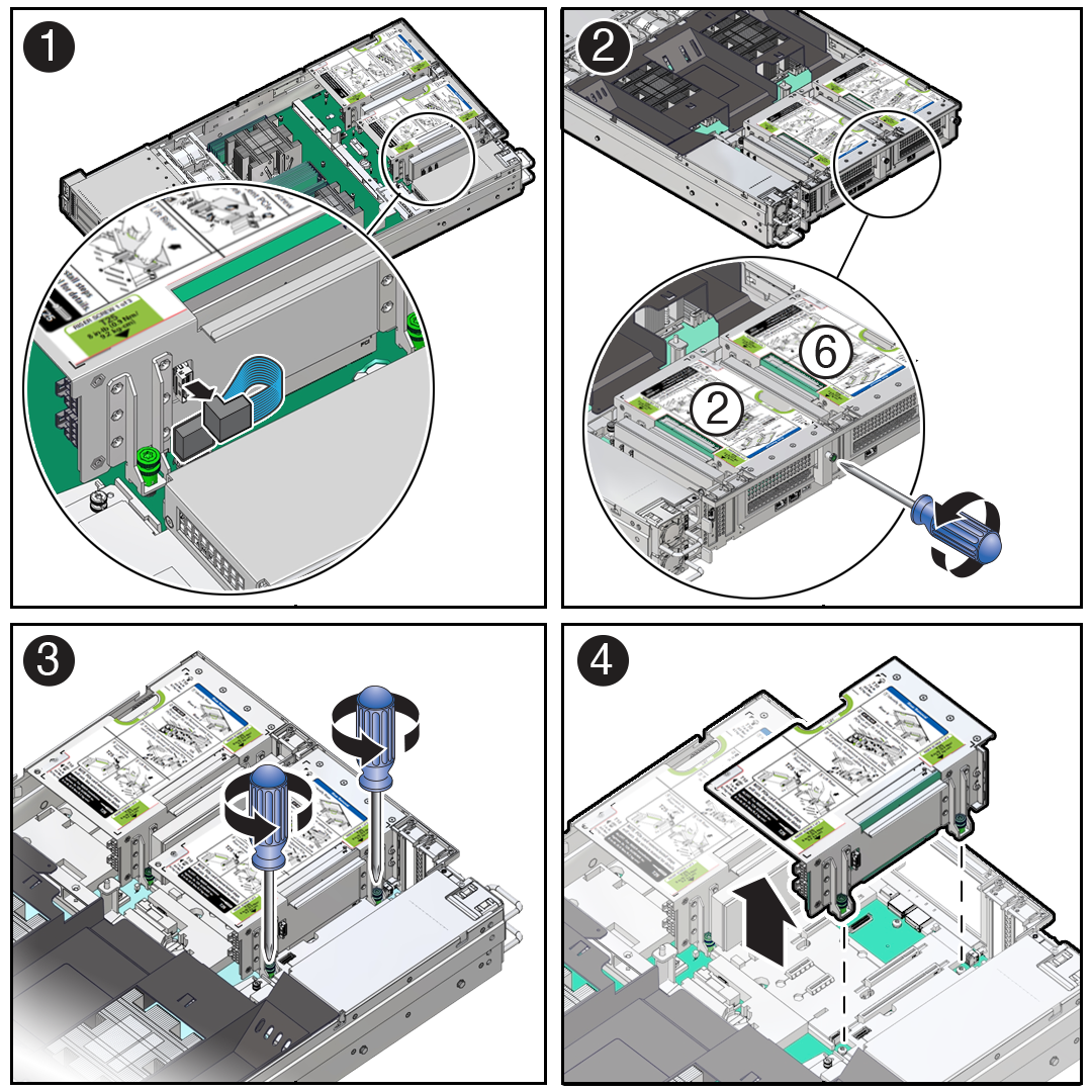 Figure showing a PCIe Riser being removed from the server.