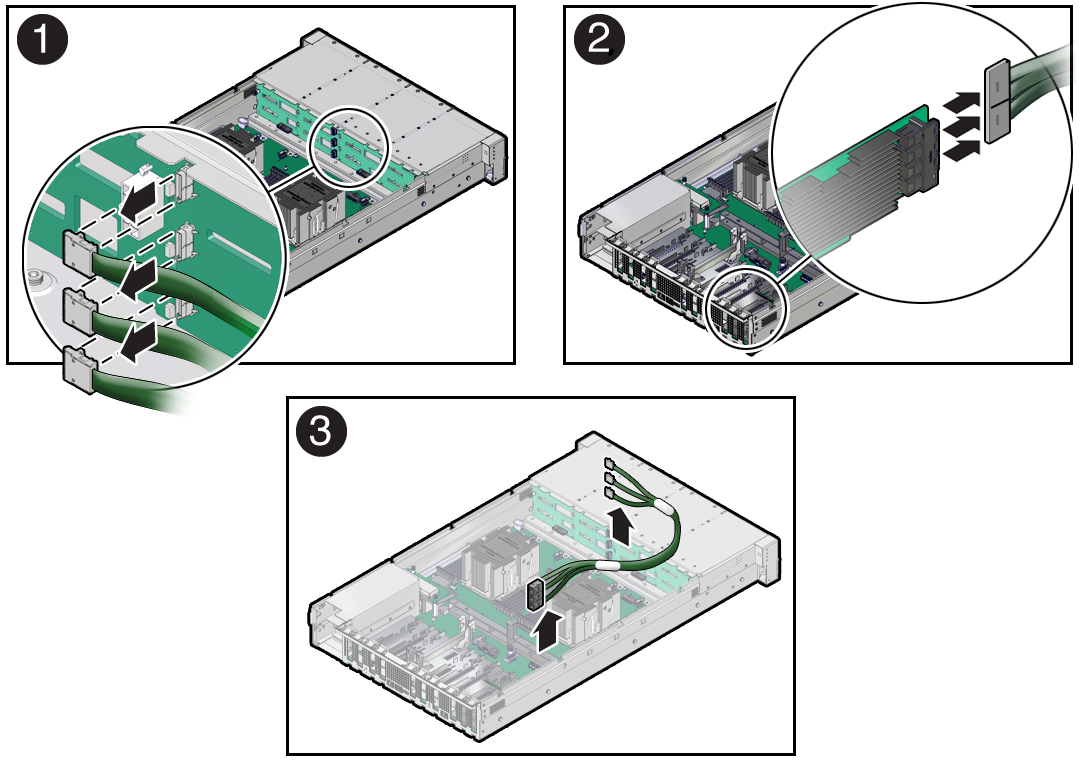 Figure showing SAS drive cables being removed from the server.