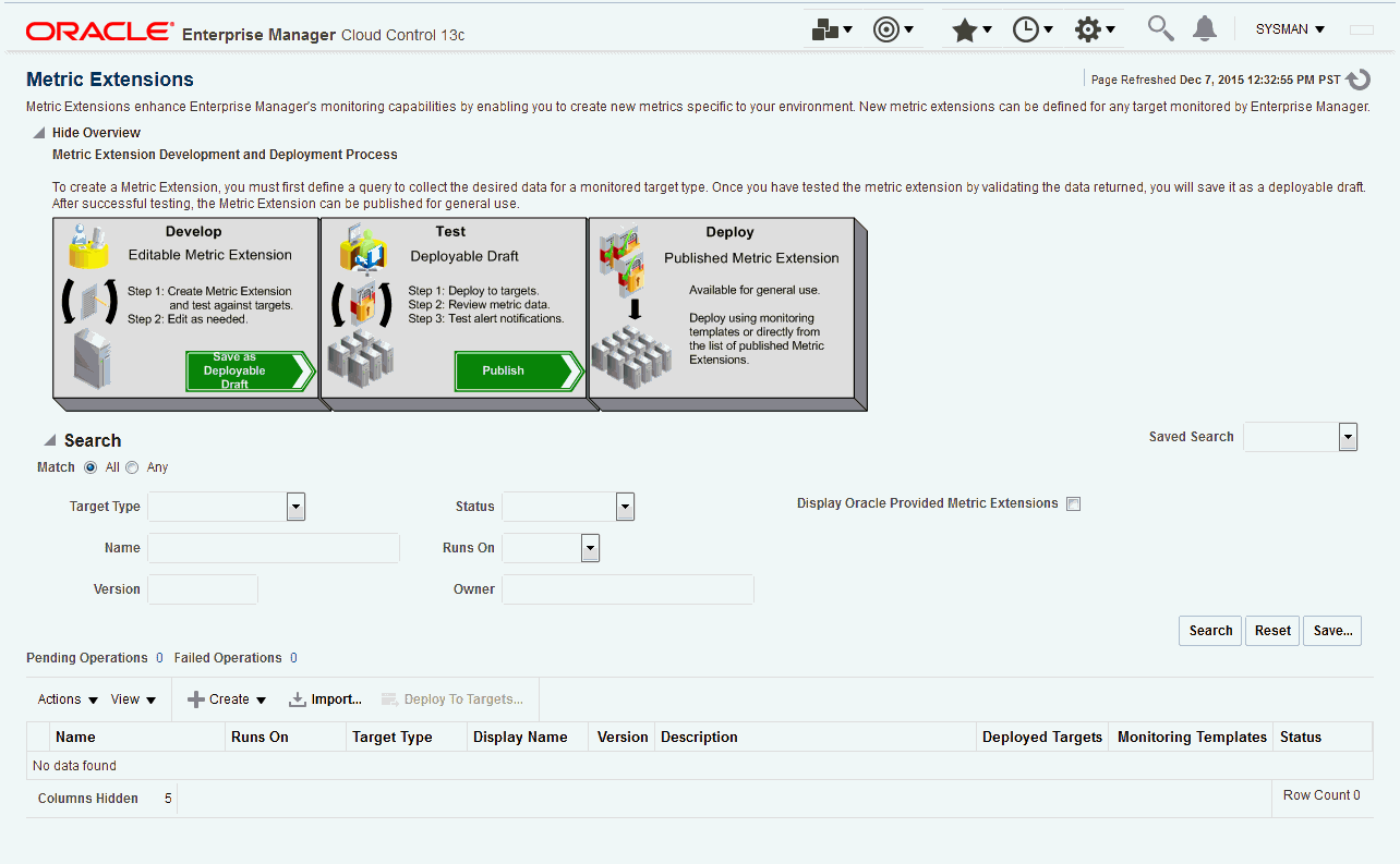 Graphic shows the metric extension home page. Graphic shows the metric extension home page.