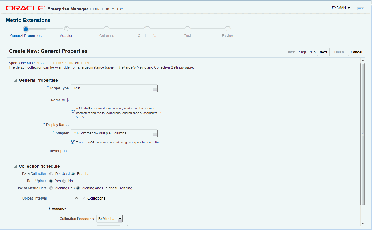 Graphic shows the General properties page of the metric extension creation wizard. Graphic shows the General properties page of the metric extension creation wizard.