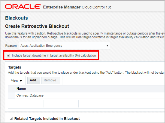 Create Retroactive Blackout check-box.