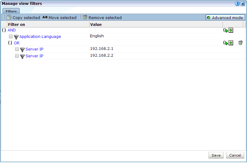 Advanced Filter dialog Advanced Filter dialog
