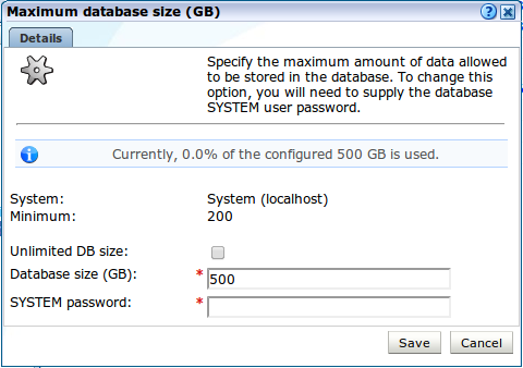 specifying database size specifying database size