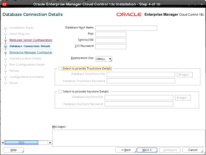 Database Connection Details Screen