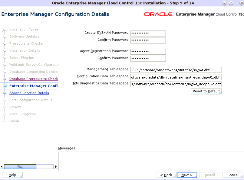 Enterprise Manager Configuration Details Screen Enterprise Manager Configuration Details Screen
