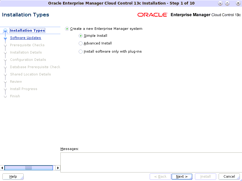 Installation Types Screen for Simple Installation