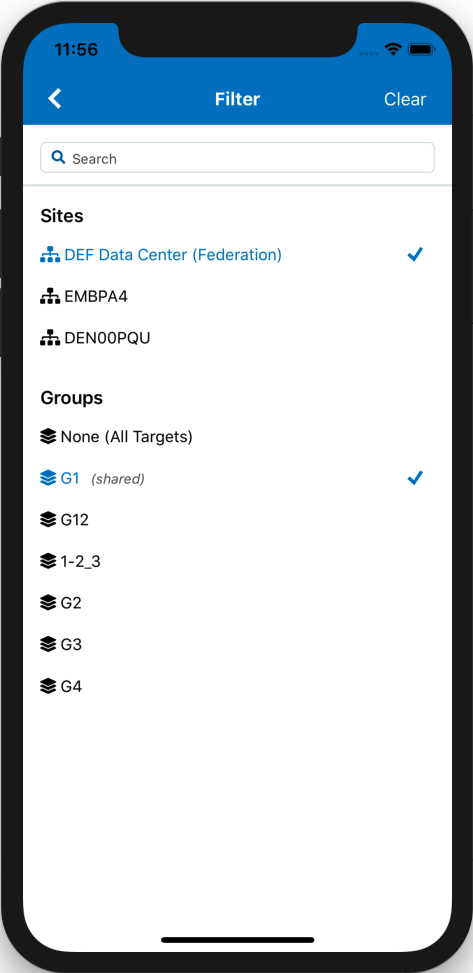 Graphic shows the G1 group selected which is available on both EM sites