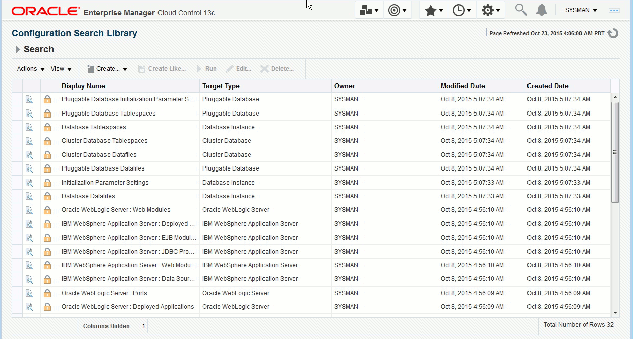 Screen of Configuration Search Library page for sample host Screen of Configuration Search Library page for sample host