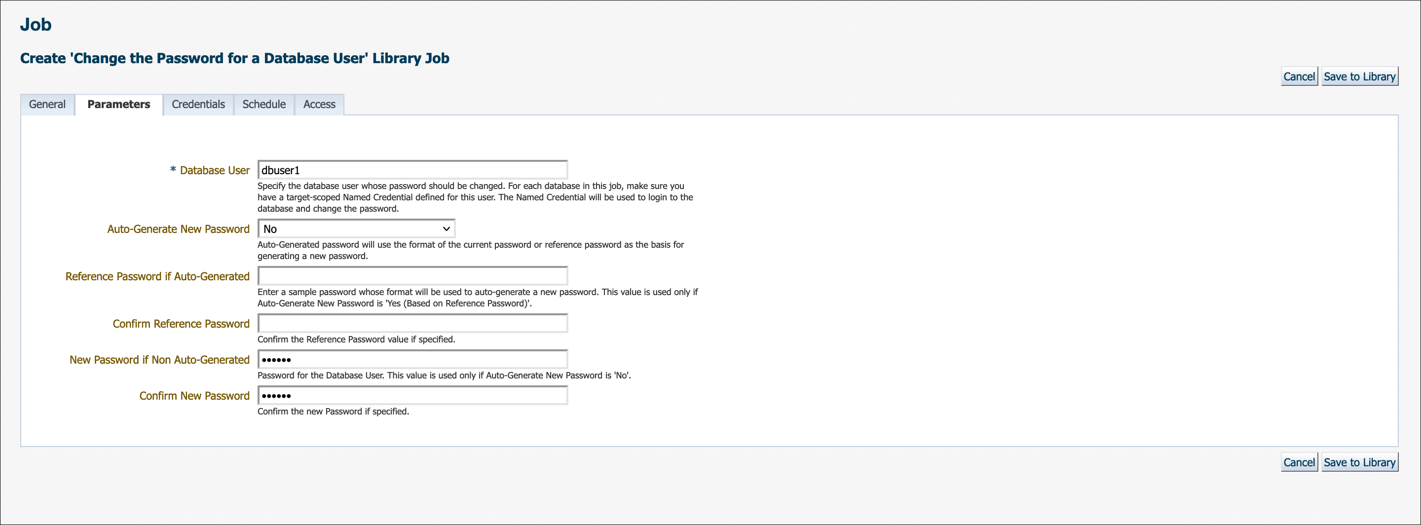 Graphic shows the Parameters page. Graphic shows the Parameters page.