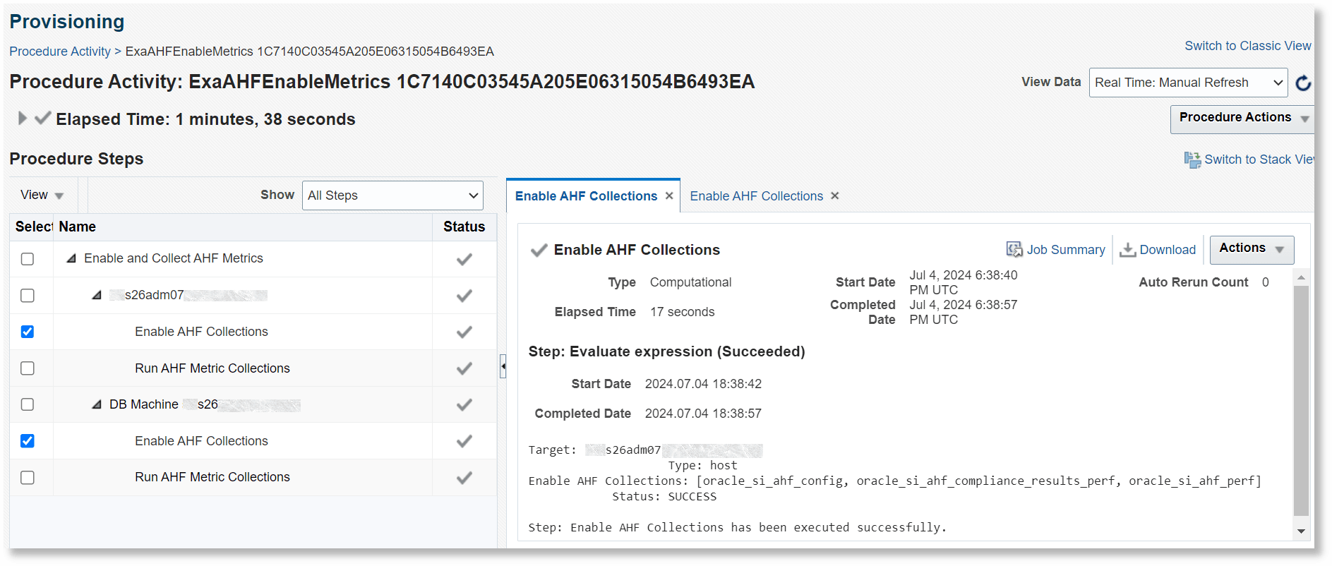 Procedure Activity page
