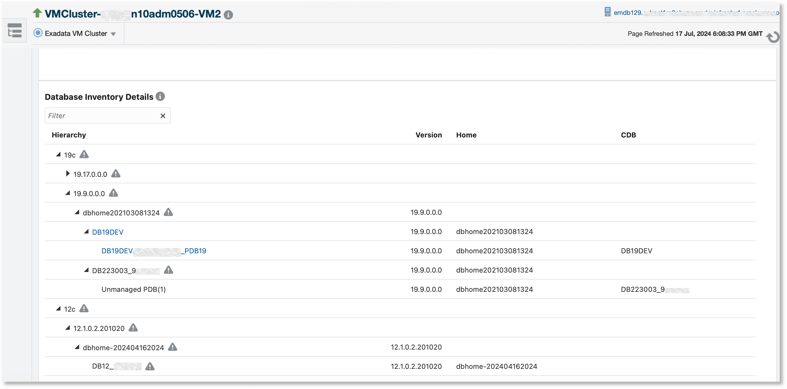 Database Inventory Details Database Inventory Details