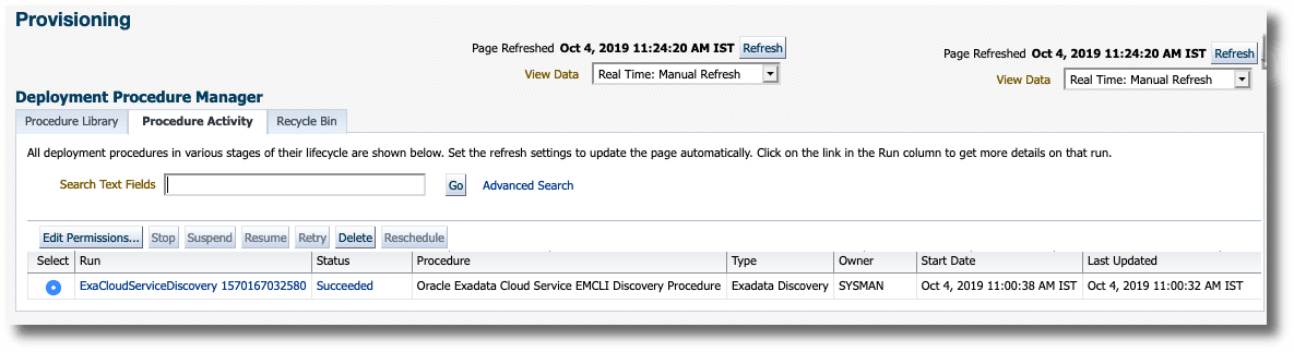 The discovery status of the exadata cloud target The discovery status of the exadata cloud target
