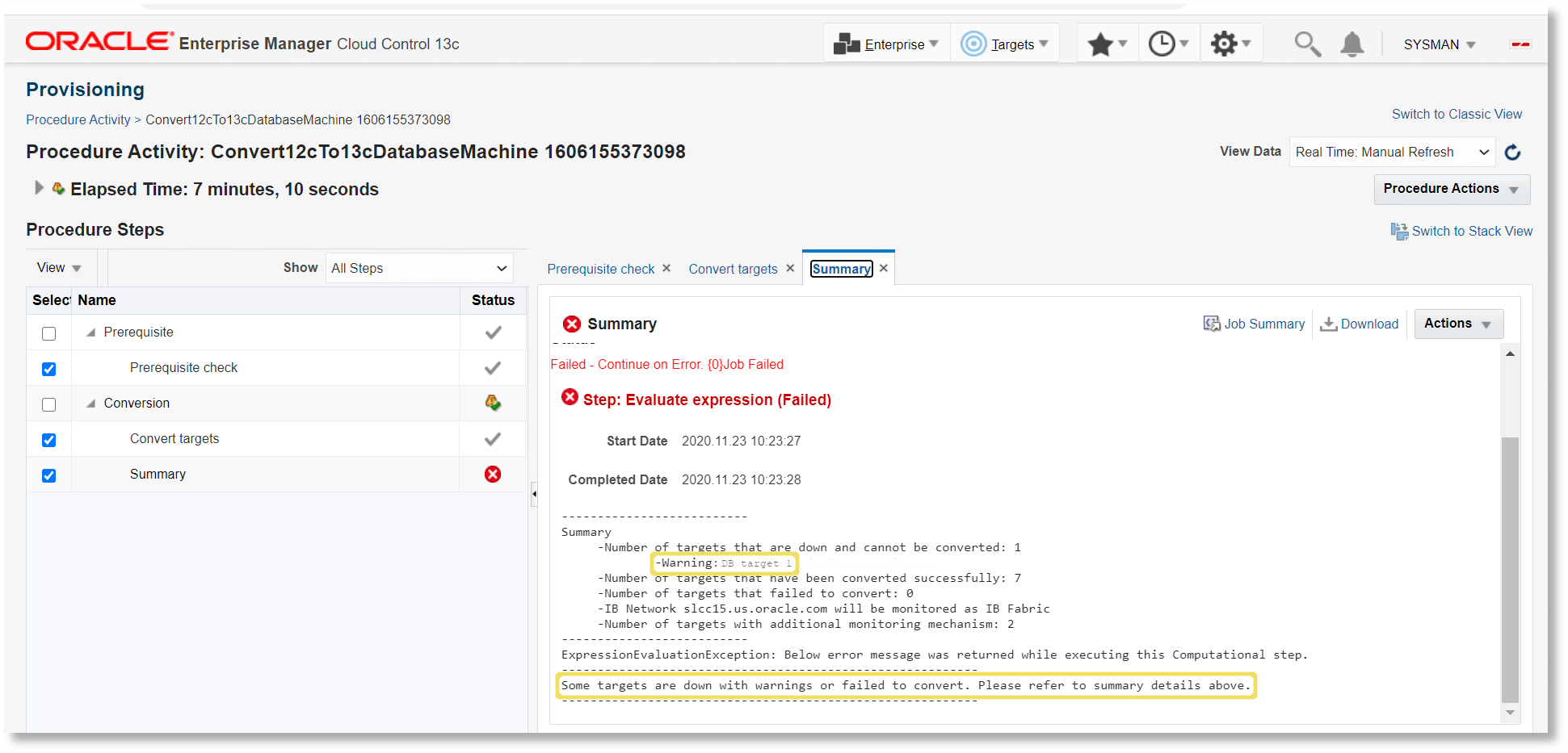 Conversion error during the conversion using EMCLI Conversion error during the conversion using EMCLI