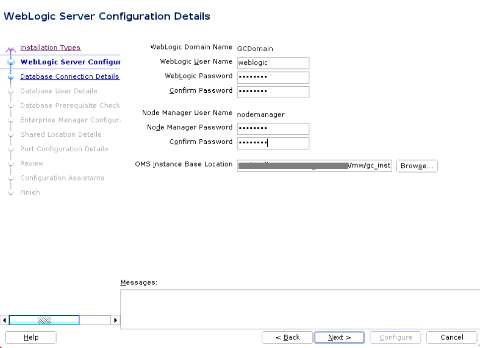 WebLogic Server Configuration Details