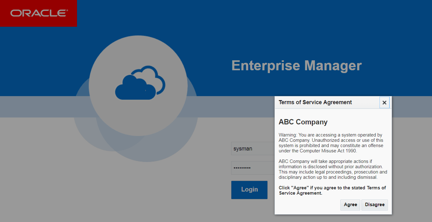 Enterprise Manager License Agreement Popup Enterprise Manager License Agreement Popup