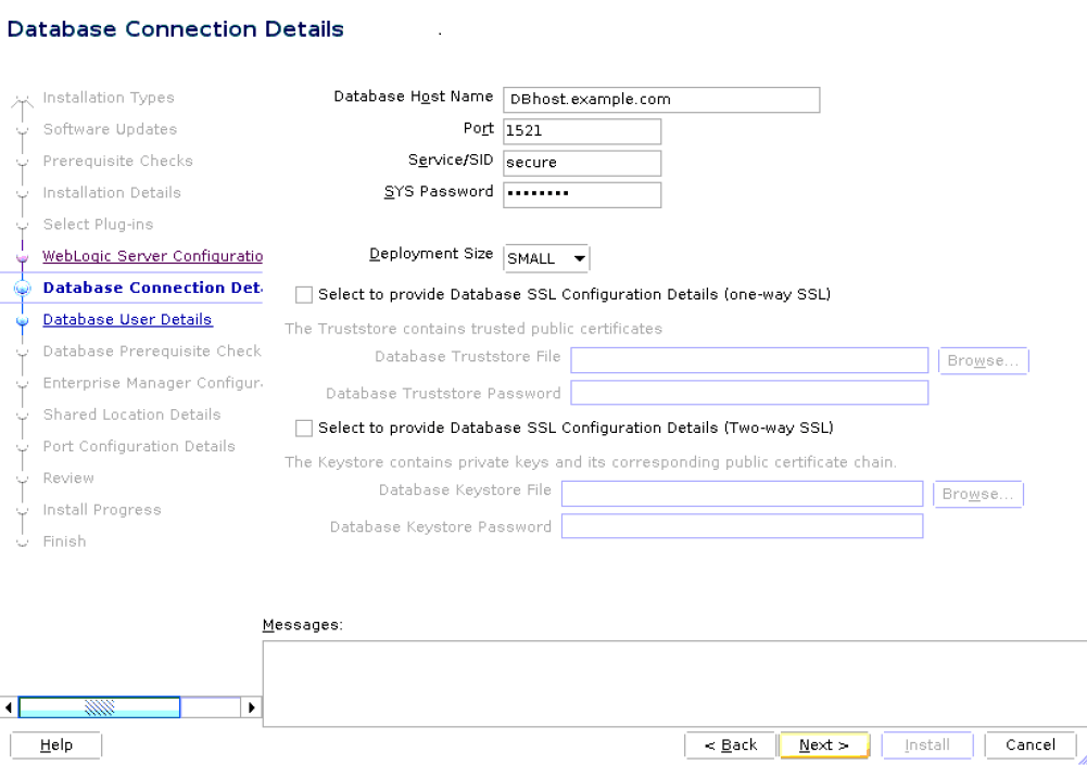 Database Connection Details Screen for Advanced Installation Database Connection Details Screen for Advanced Installation