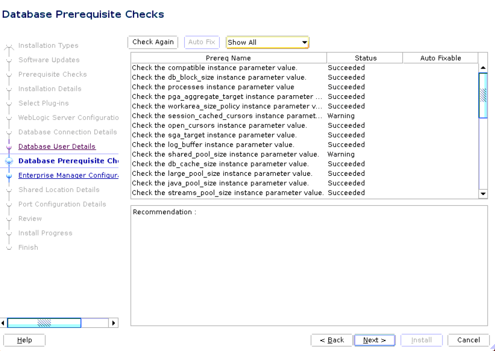 Check Database Prerequisites Check Database Prerequisites