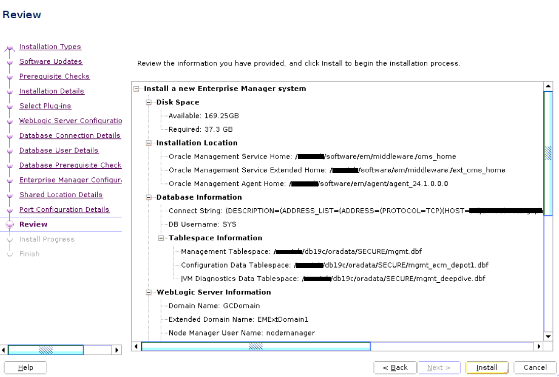 Review Screen for Advanced Installation Review Screen for Advanced Installation