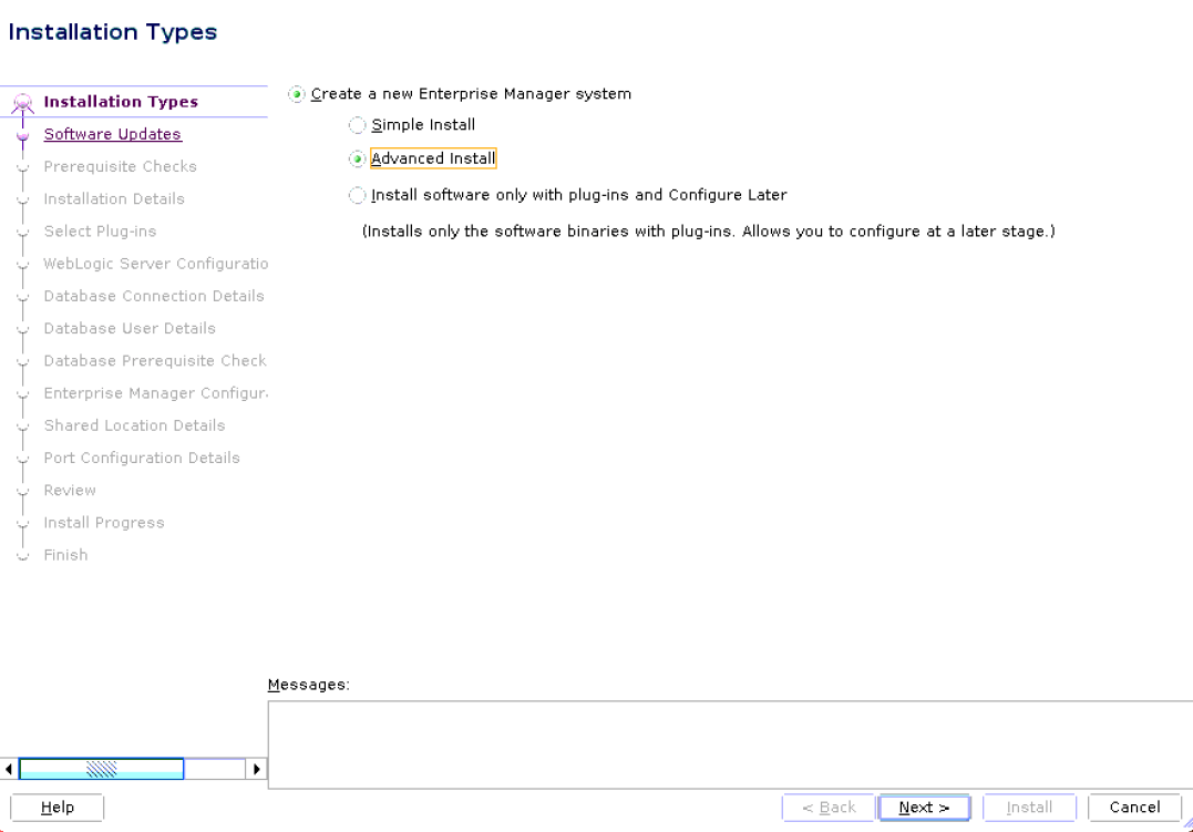 Installation Types Screen for Advanced Installation Installation Types Screen for Advanced Installation