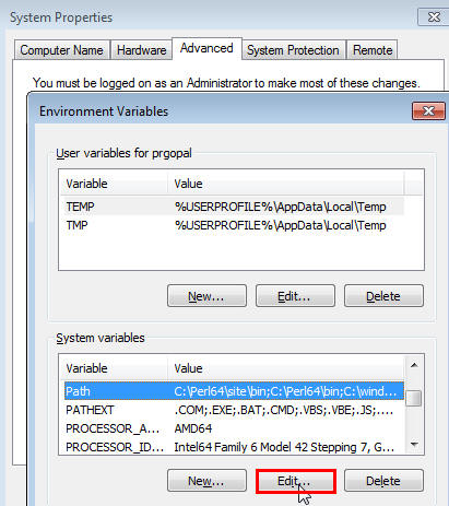Edit SystemVariable dialog box Edit SystemVariable dialog box