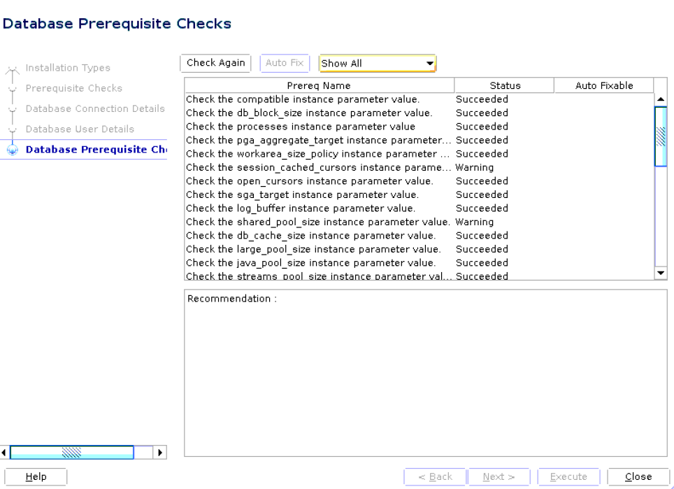 Database Prerequisite Checks