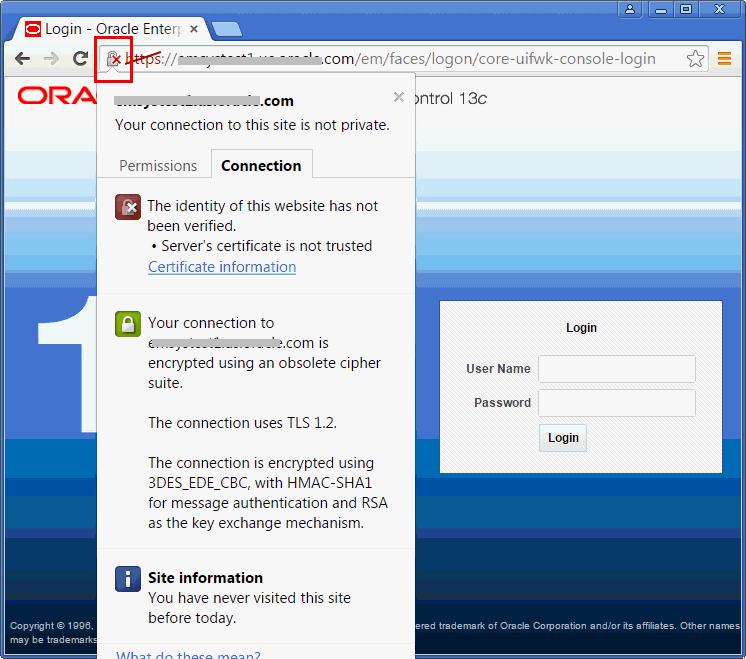 Red cross mark in the address bar. Red cross mark in the address bar.