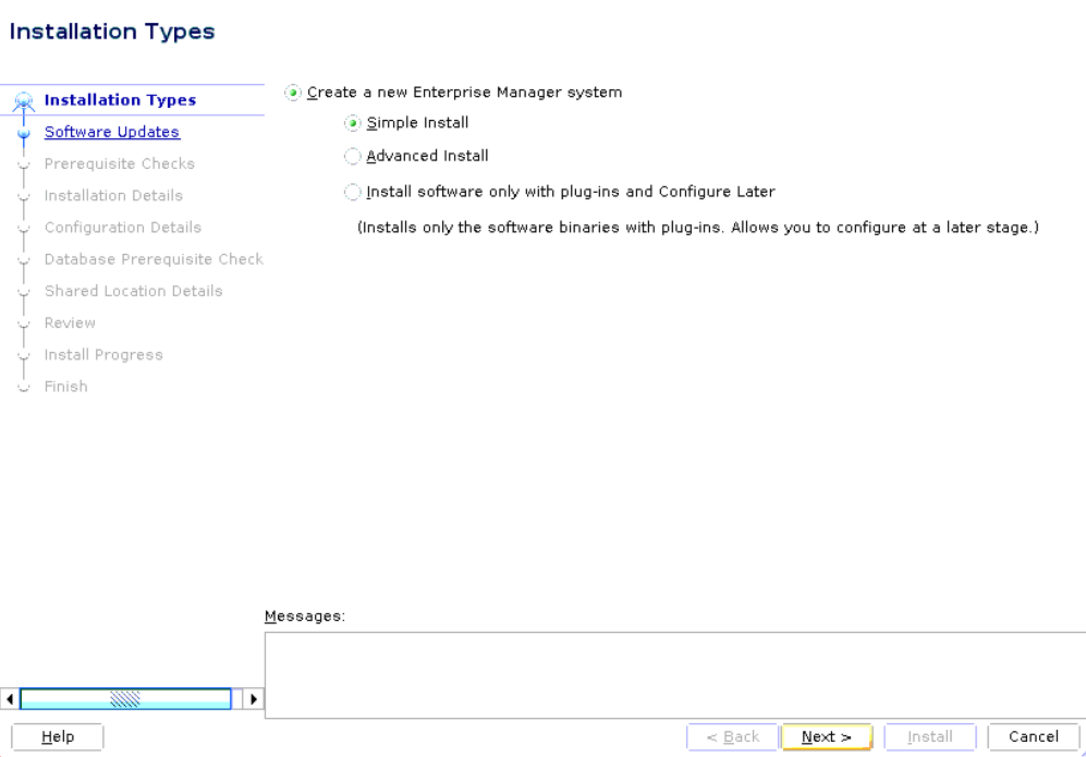 Installation Types Screen for Simple Installation Installation Types Screen for Simple Installation