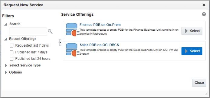 Graphic shows the Request Service Template UI.