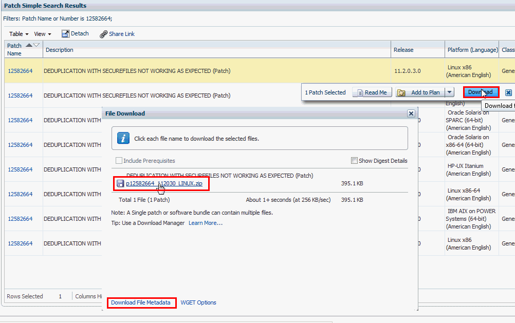 Downloading Patches from My Oracle Support