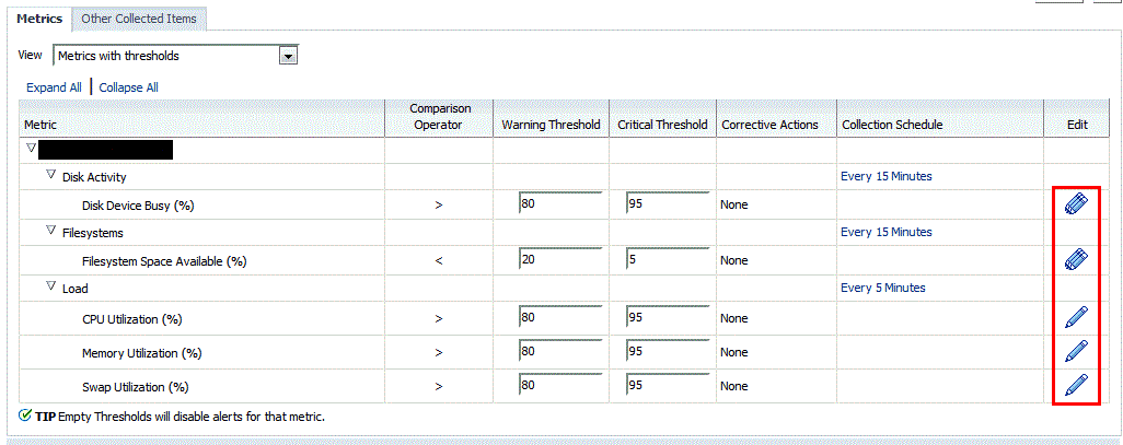Metric and Collections settings