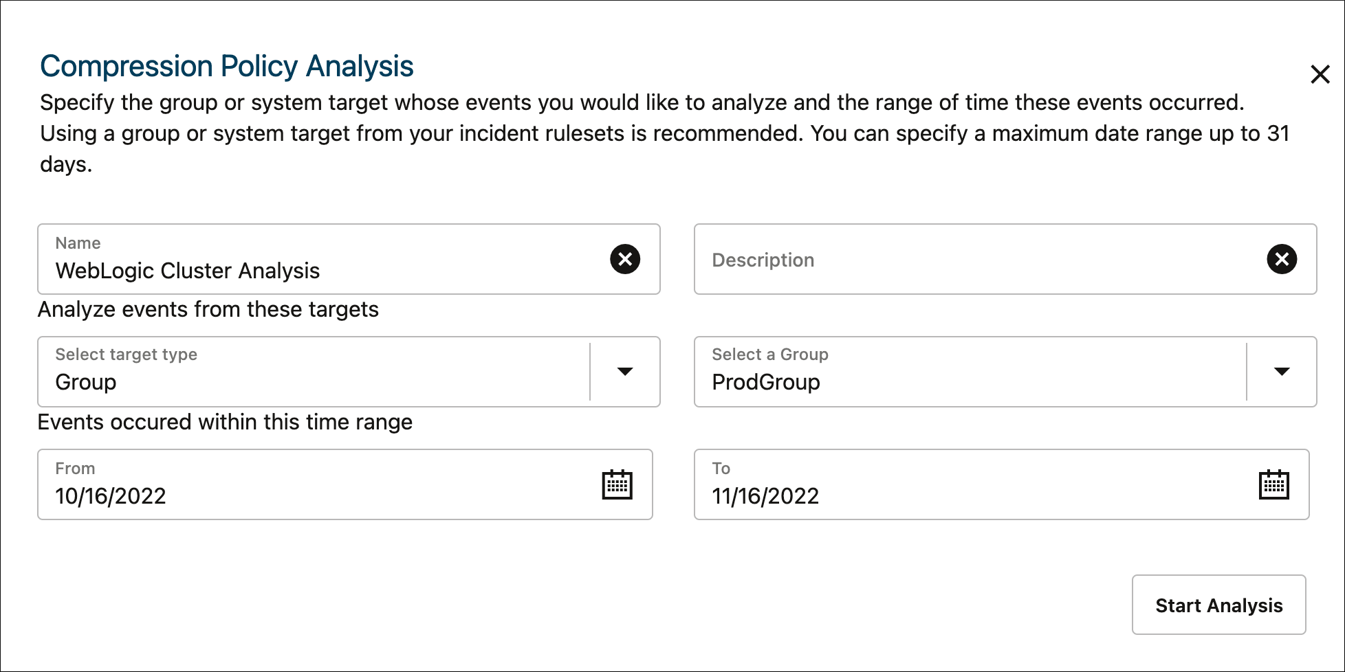 Image shows the compression analyzer dialog.