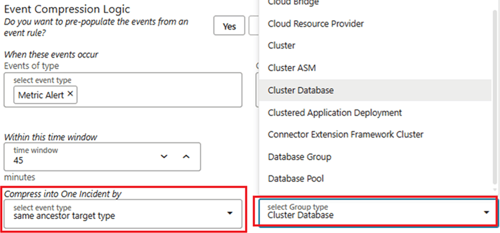 Event Compression Logic: select Group type