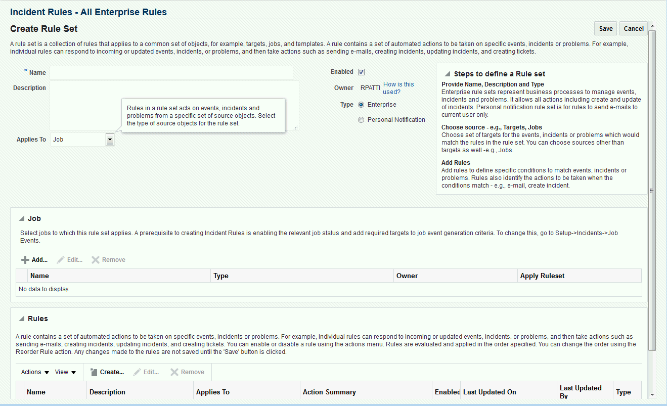 Create Rule Set Page