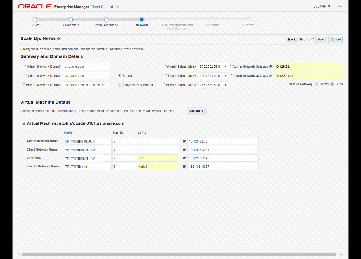 This image shows the IP address, name, and credentials for the Admin, Client, and Private networks.