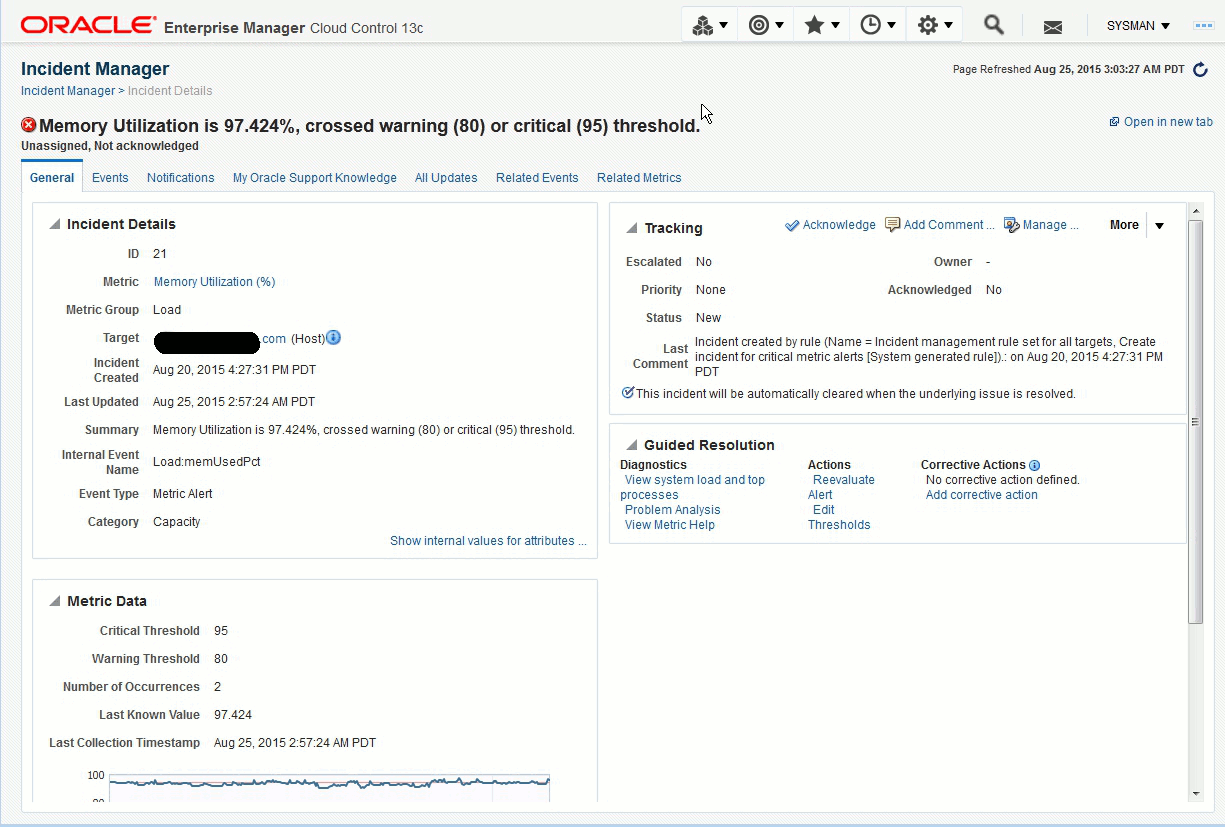 General tab of the Incident Manager UI page