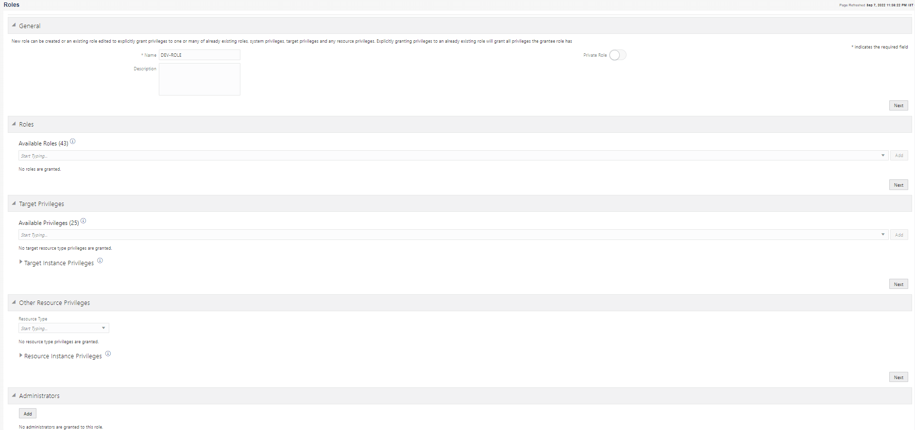 Create role page