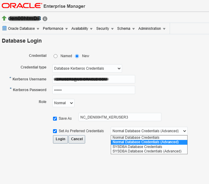 Graphic shows the database login page for a one-time login. Graphic shows the database login page for a one-time login.